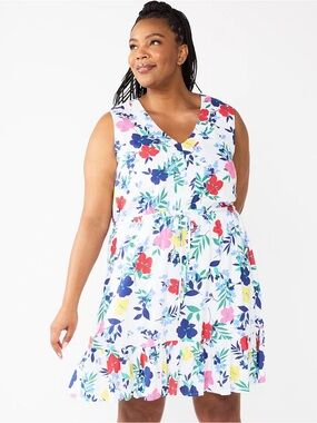 Draper James White Floral V-Neck Drawstring Sundress size L